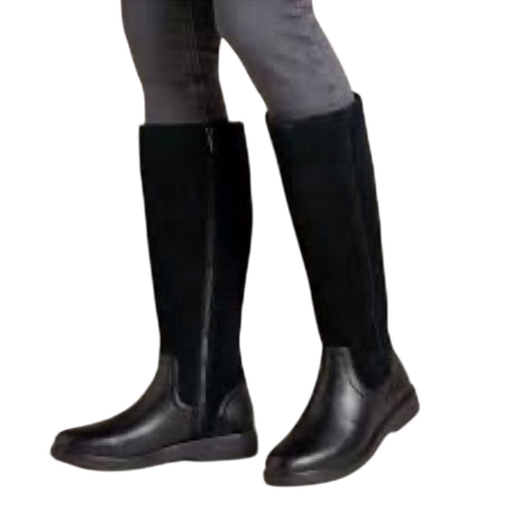 Clarks Unstructured Un Elda Hi Black Leather Knee High Riding Boots NIB 6